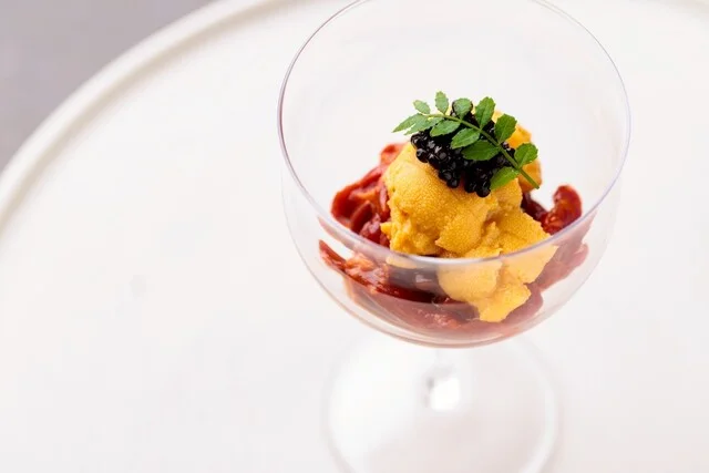 雲丹とサフォークのユッケ