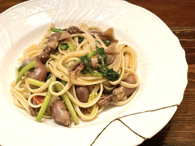 ホタルイカ アズキ菜 パスタ