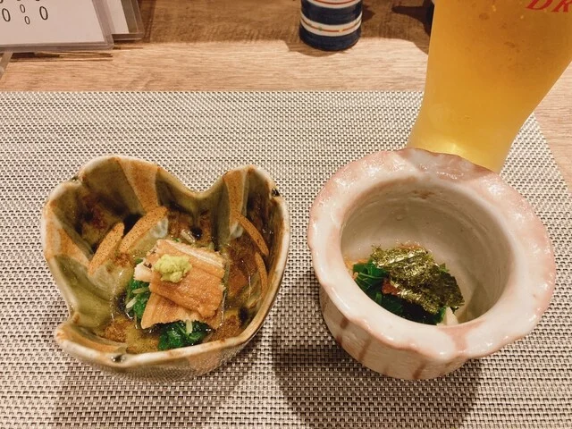 小豆菜のおひたし、煮穴子